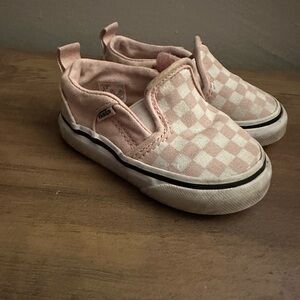 Vans Kids Pink and White Checkered Slip-On Sneakers
